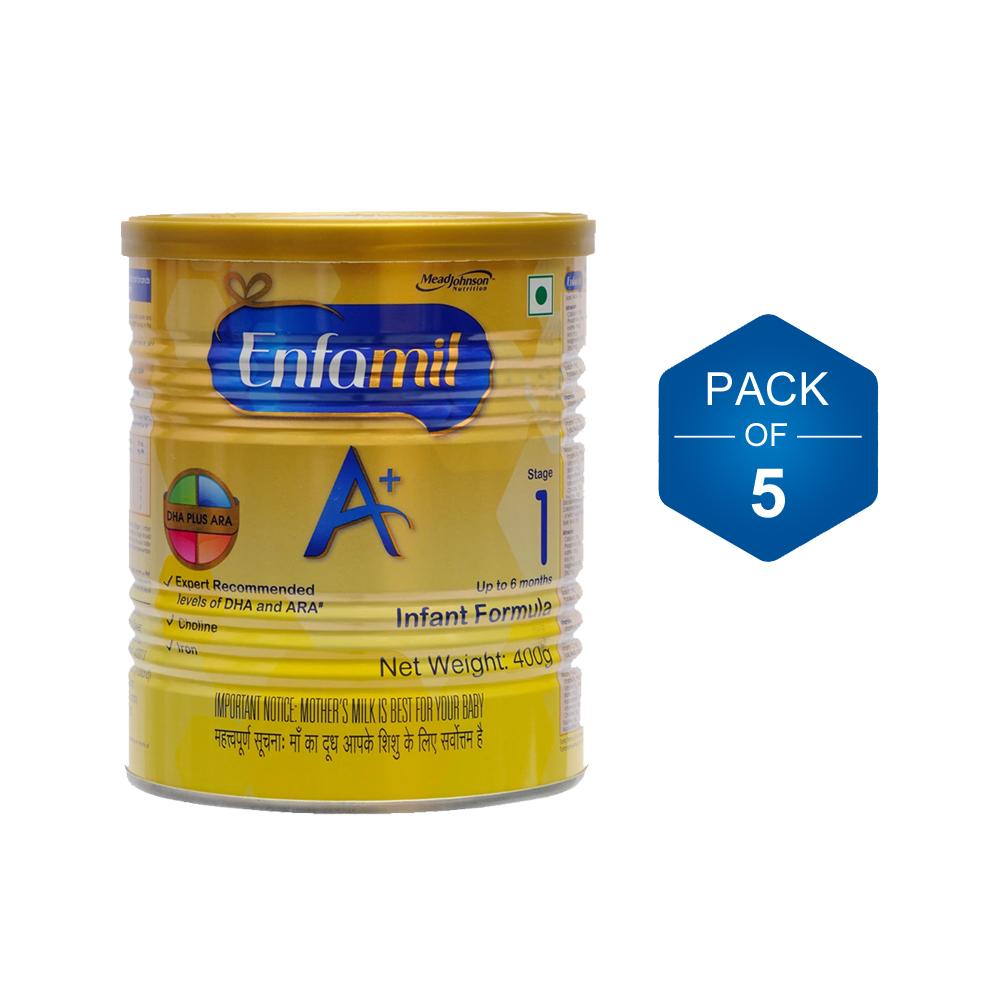 Enfamil A+ Stage 1 - 400g (Pack of 5) Infant formula for babies from birth up to 6 months | EnfaShop India