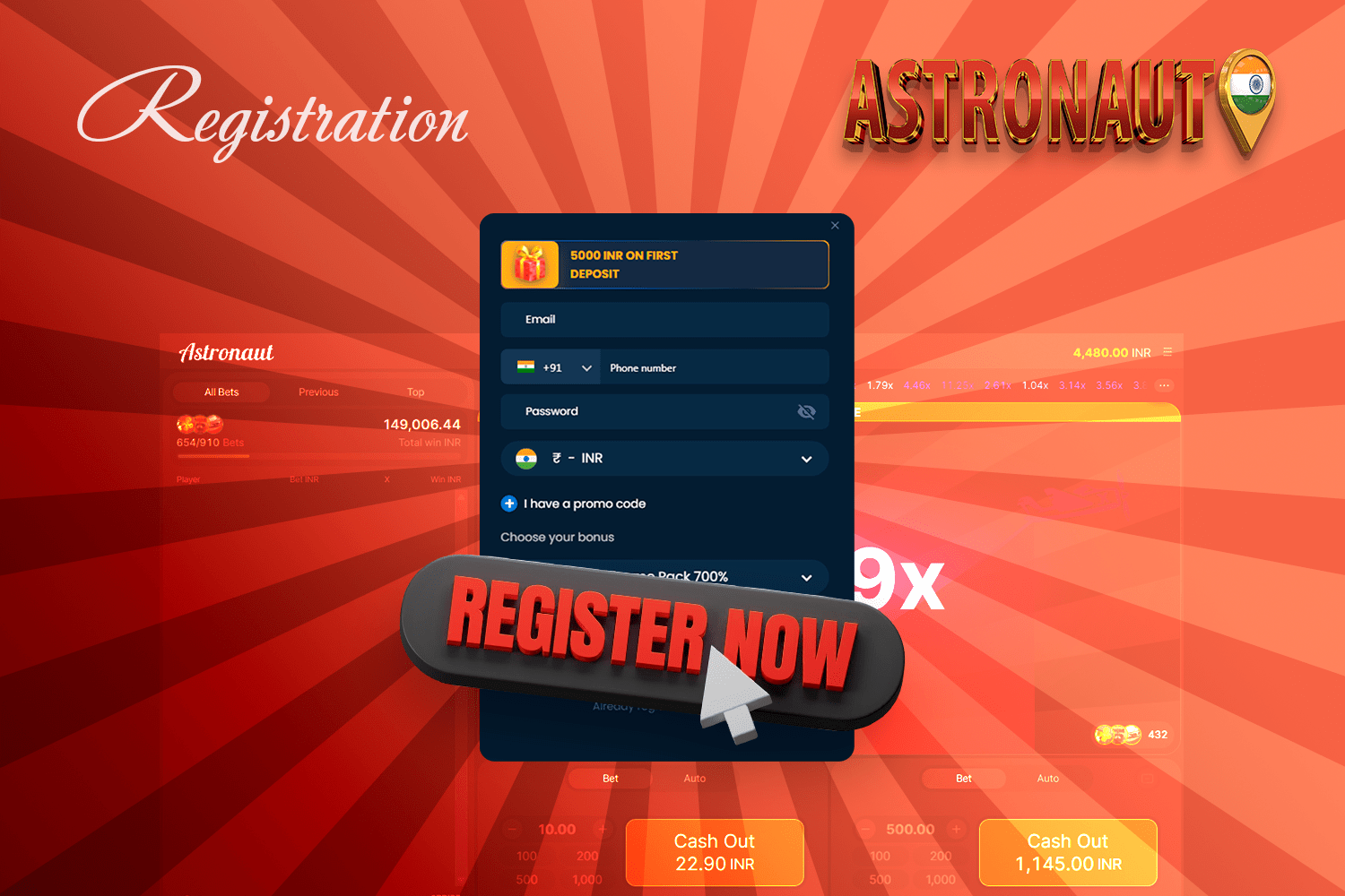 Register at the casino before playing Astronaut