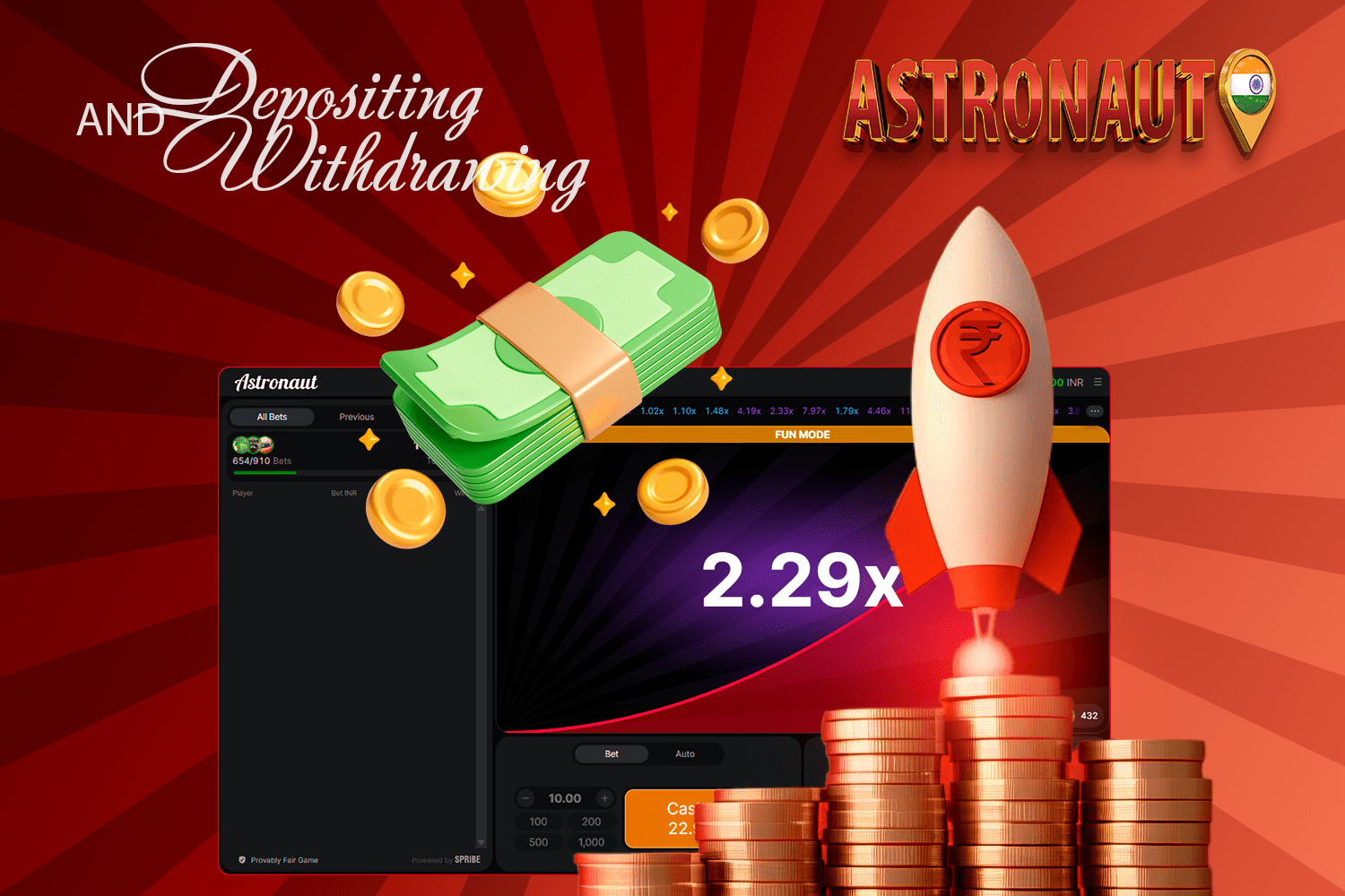 Easily make a deposit and withdraw your Astronaut winnings